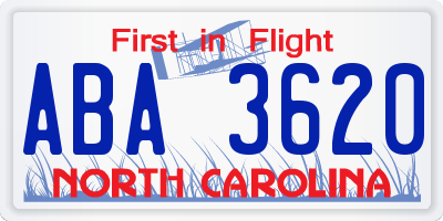 NC license plate ABA3620