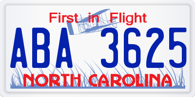 NC license plate ABA3625