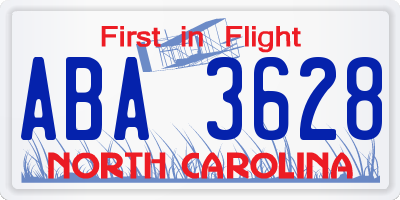 NC license plate ABA3628