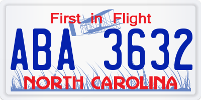 NC license plate ABA3632
