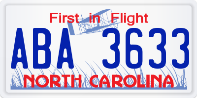 NC license plate ABA3633