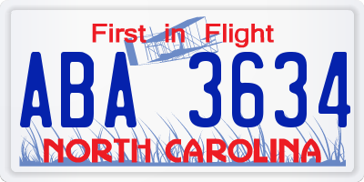 NC license plate ABA3634