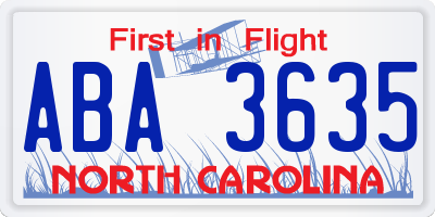 NC license plate ABA3635