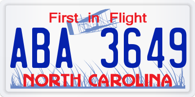 NC license plate ABA3649