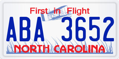 NC license plate ABA3652