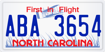 NC license plate ABA3654
