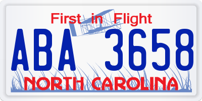NC license plate ABA3658