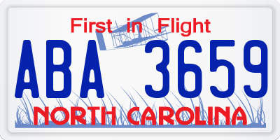 NC license plate ABA3659