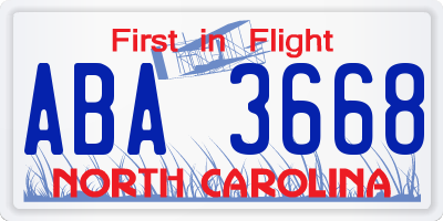 NC license plate ABA3668