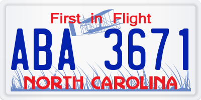 NC license plate ABA3671