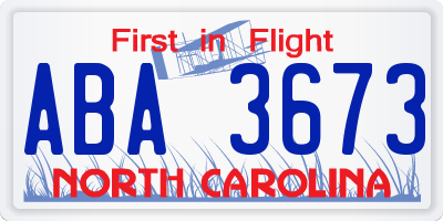 NC license plate ABA3673