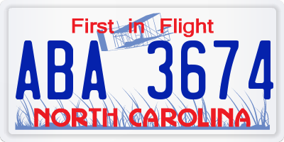 NC license plate ABA3674