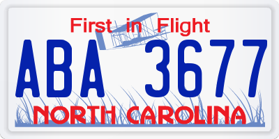 NC license plate ABA3677