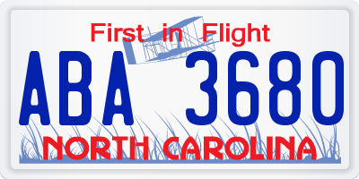 NC license plate ABA3680