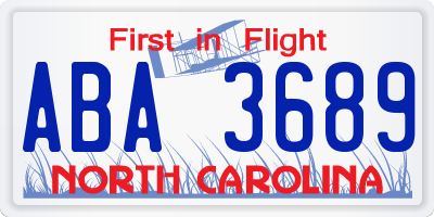 NC license plate ABA3689