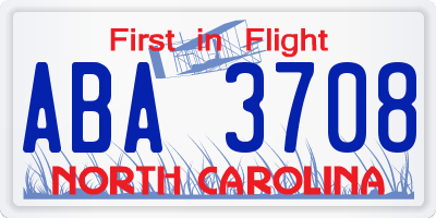 NC license plate ABA3708