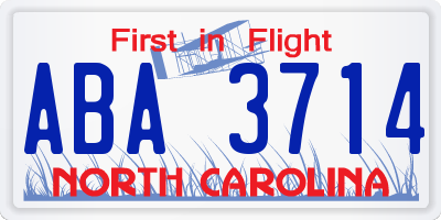 NC license plate ABA3714