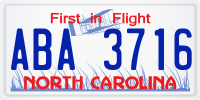 NC license plate ABA3716
