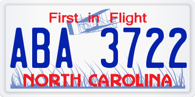 NC license plate ABA3722