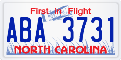 NC license plate ABA3731