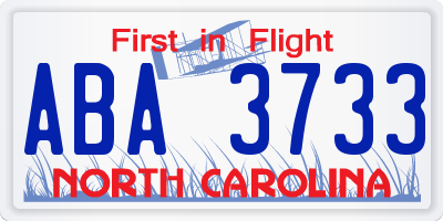NC license plate ABA3733