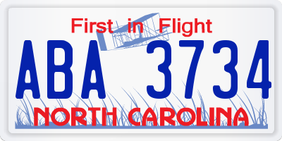 NC license plate ABA3734