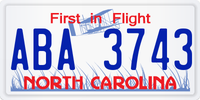 NC license plate ABA3743