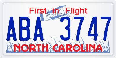 NC license plate ABA3747