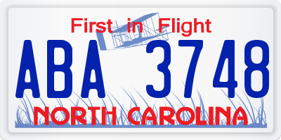 NC license plate ABA3748