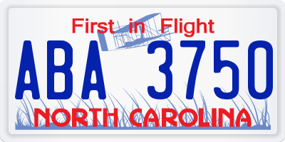 NC license plate ABA3750