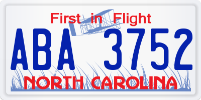 NC license plate ABA3752