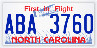 NC license plate ABA3760