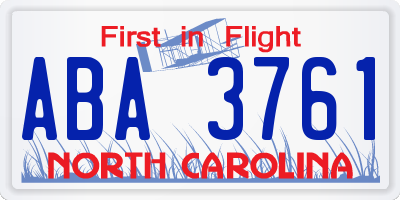 NC license plate ABA3761