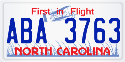 NC license plate ABA3763