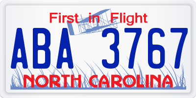 NC license plate ABA3767