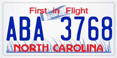 NC license plate ABA3768