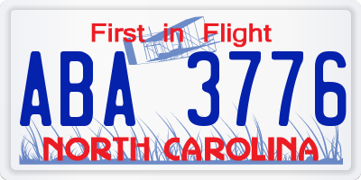 NC license plate ABA3776