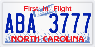 NC license plate ABA3777