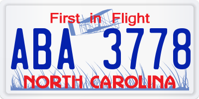 NC license plate ABA3778