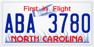 NC license plate ABA3780
