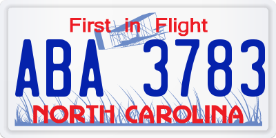 NC license plate ABA3783