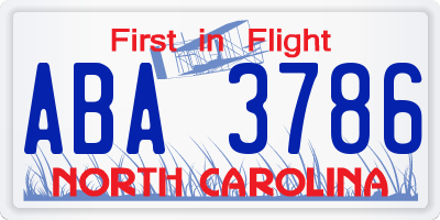 NC license plate ABA3786