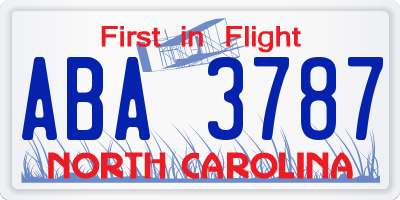 NC license plate ABA3787