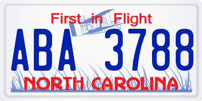 NC license plate ABA3788