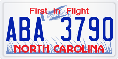 NC license plate ABA3790