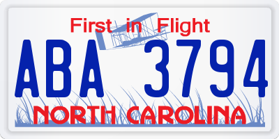 NC license plate ABA3794