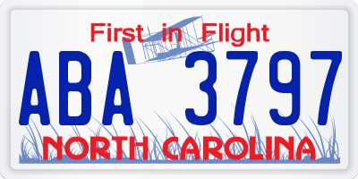 NC license plate ABA3797