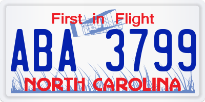 NC license plate ABA3799