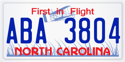 NC license plate ABA3804