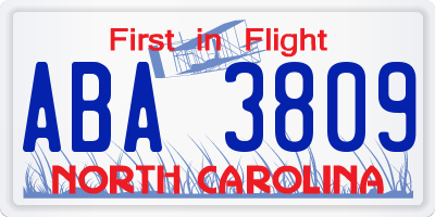 NC license plate ABA3809